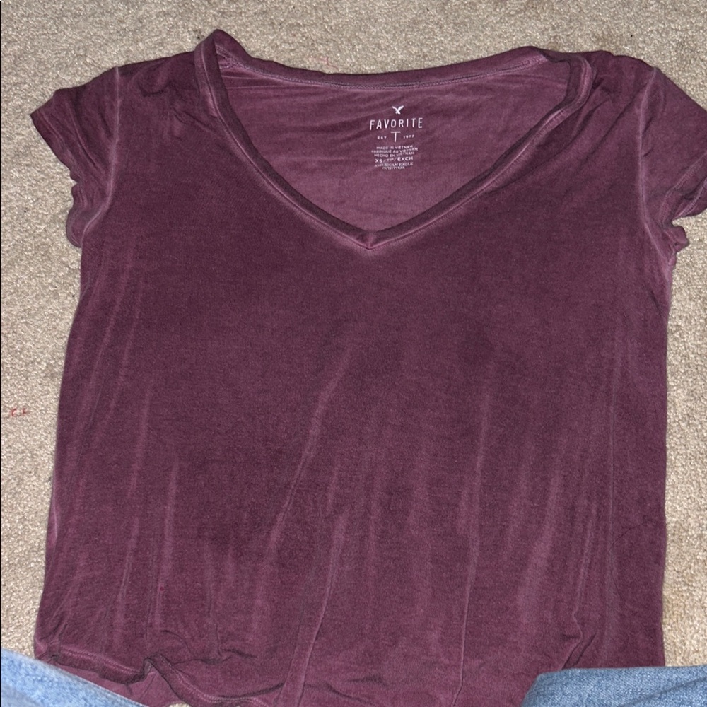 American Eagle Outfitters Maroon V-Neck Tee